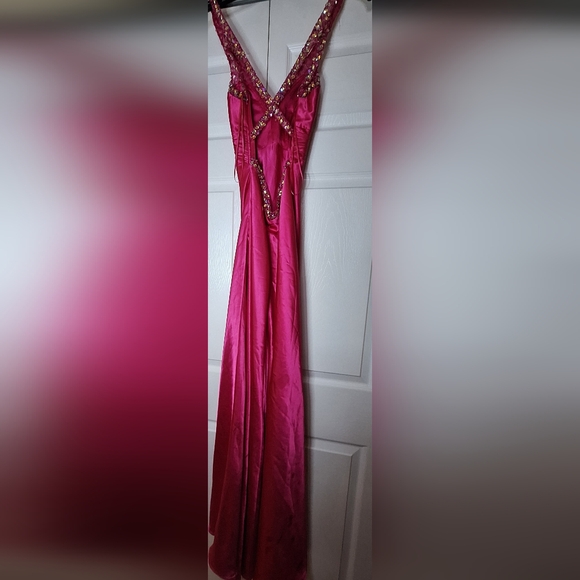 La Femme Pink Satin Sequin Gown - Picture 2 of 7